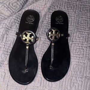 Tory Burch Black Sandals with Gold Emblem